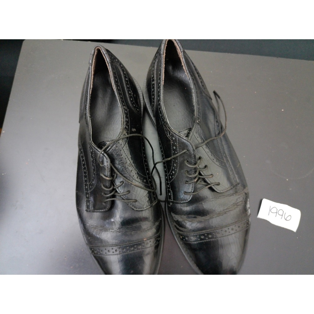 Dexter Cap Toe Oxford Mens 8 WW Black Leather Brogue Distressed Restoration!